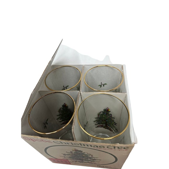 Vintage 90s Set of 8 Spode Christmas Tree High Ball Glasses Christmas Holiday - Picture 2 of 4